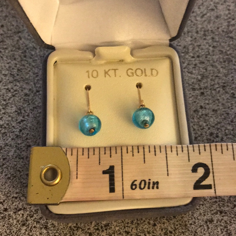 Nwt 10k gold blue bead dangle earrings - Picture 7 of 8